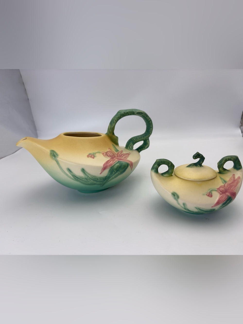 Hull Pottery 1950s Woodland Forrest Yellow Teapot and Matching Sugar Bowl